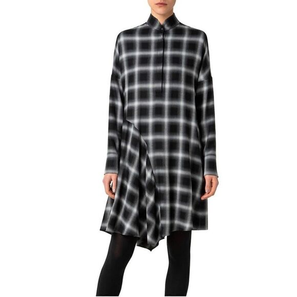 Akris Punto Women’s Shadow Tartan Check High Mock Neck Dress - Picture 1 of 12